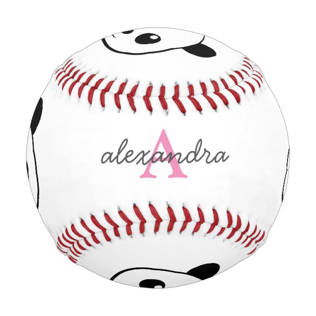 Cute Panda Bear Custom Monogram Baseball (Front)