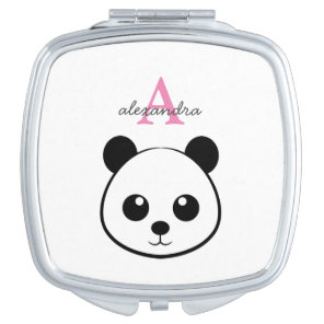 Cute panda bear custom Monogram  Compact Mirror