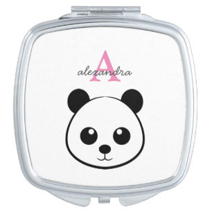 Cute panda bear custom Monogram  Compact Mirror
