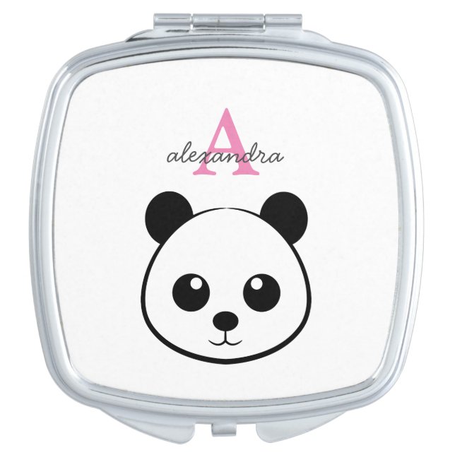 Cute panda bear custom Monogram  Compact Mirror (Front)