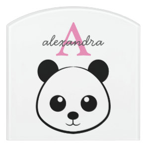 Cute Panda Bear Custom Monogram Door Sign – Kids