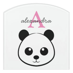 Cute Panda Bear Custom Monogram Door Sign – Kids 