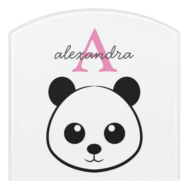 Cute Panda Bear Custom Monogram Door Sign – Kids  (Contour Front)