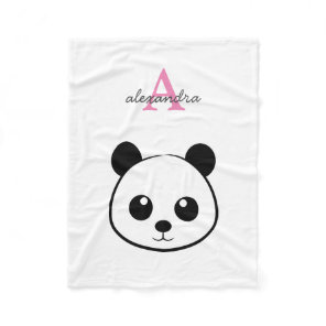 Cute panda bear custom Monogram  Fleece Blanket
