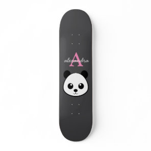 Cute Panda Bear Custom Monogram Grey Background Skateboard