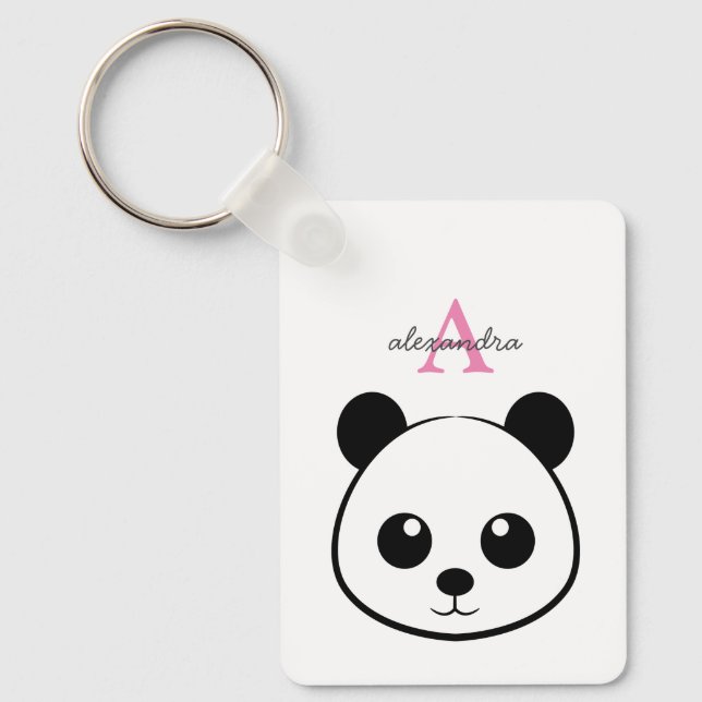 Cute panda bear custom Monogram  Keychain (Front)