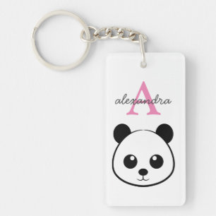 Cute Panda Bear Custom Monogram Keychain – Kawaii