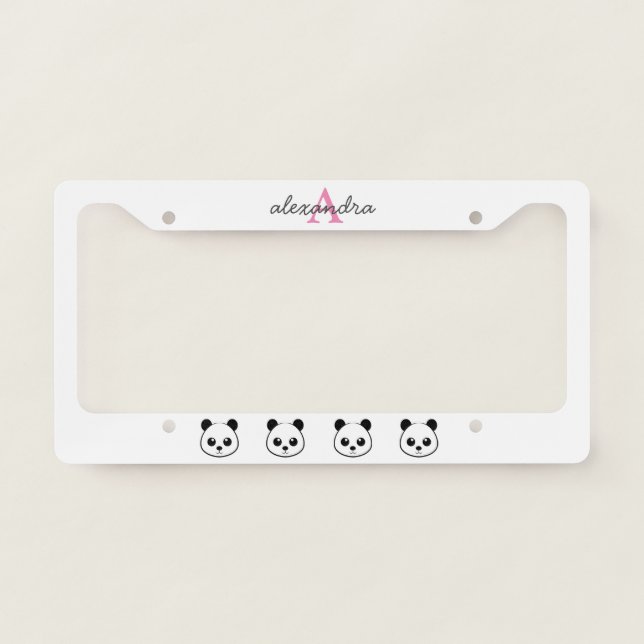 Cute Panda Bear Custom Monogram License Plate  Frame (Front)