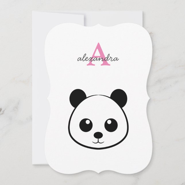 Cute panda bear custom Monogram  Note Card (Front)