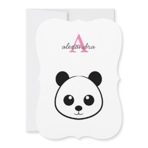 Cute panda bear custom Monogram  Note Card