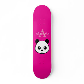 Cute Panda Bear Custom Monogram Pink Background Skateboard