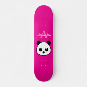 Cute Panda Bear Custom Monogram Pink Background Skateboard