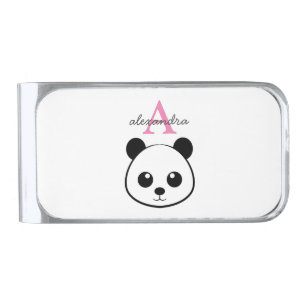 Cute panda bear custom Monogram Silver Finish Money Clip