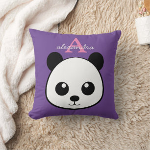 Cute Panda Bear Custom Monogram Throw Pillow 