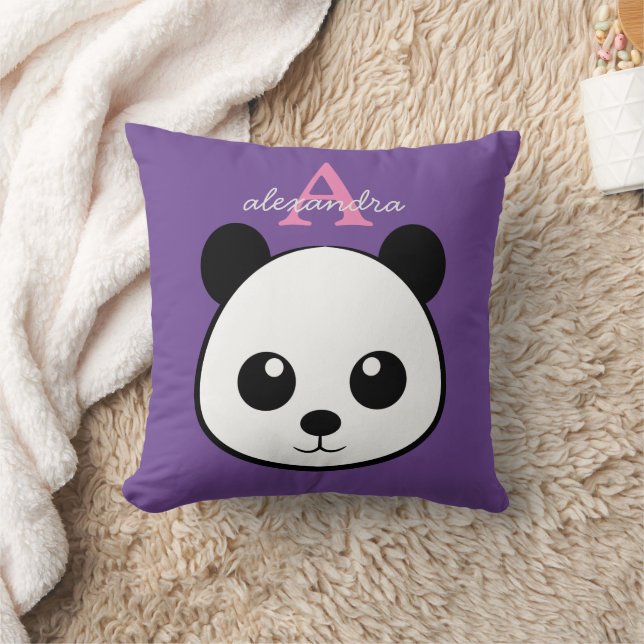 Cute Panda Bear Custom Monogram Throw Pillow  (Blanket)