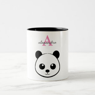 Cute Panda Bear Custom Monogram Two-Tone Coffee Mug