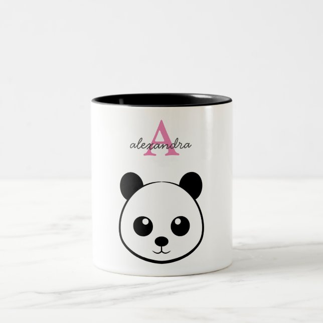 Cute Panda Bear Custom Monogram Two-Tone  Two-Tone Coffee Mug (Center)