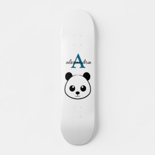 Cute Panda Bear Custom Monogram White Background Skateboard