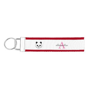 Cute panda bear custom Monogram  Wrist Keychain