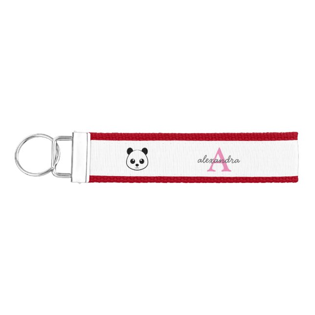 Cute panda bear custom Monogram  Wrist Keychain (Keys on Left)
