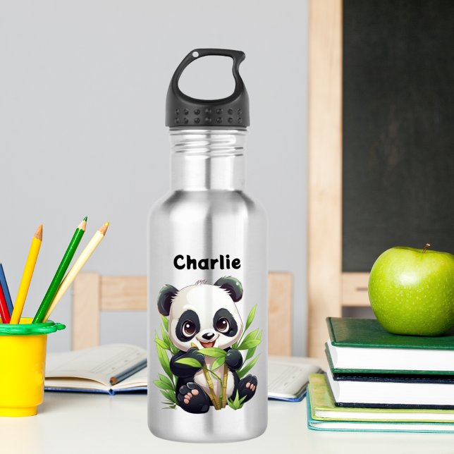 cute panda bear custom name stainless steel water bottle (Creator Uploaded)