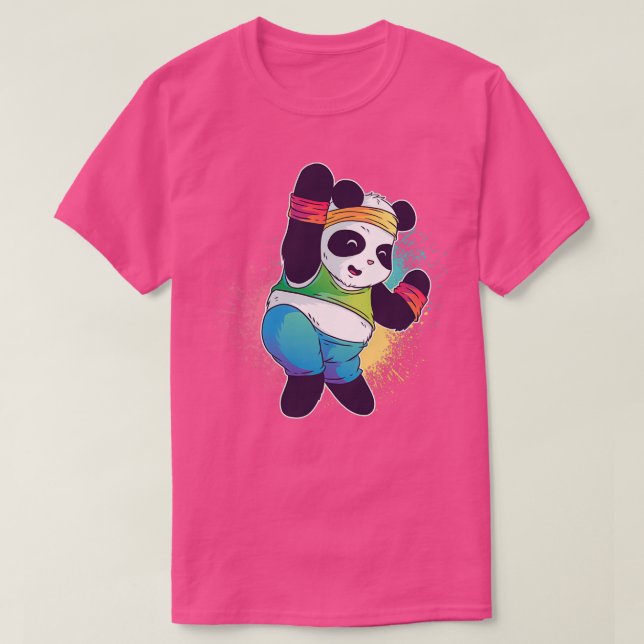 Cute Panda Bear Dabbing Dancing Aerobics Dance Fun T-Shirt (Design Front)