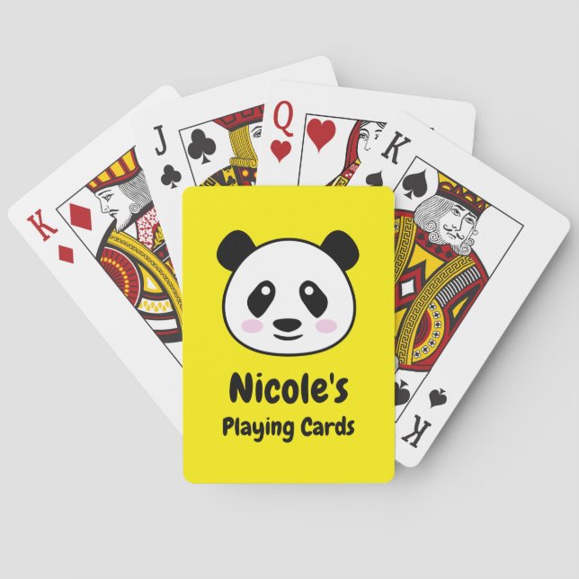 Cute panda bear drawing custom name kid's poker cards (Back)