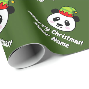 Cute panda bear elf personalized kid's Christmas Wrapping Paper