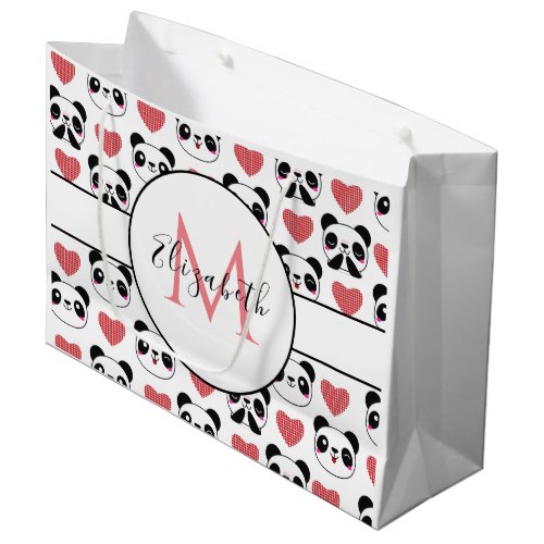 Cute Panda Bear Emoji Love Adorable Initial Name  Large Gift Bag