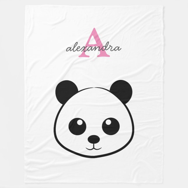 Cute Panda Bear Fleece Blanket | Personalized  (Front)