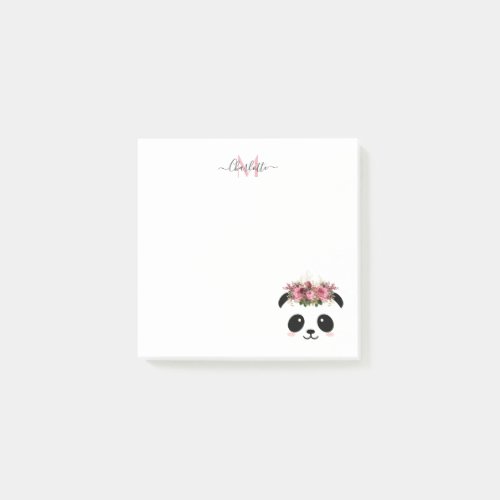 Cute panda bear floral personalized monogram  post_it notes