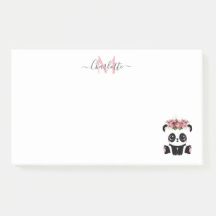 Cute panda bear floral personalized monogram post-it notes