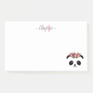 Cute panda bear floral personalized monogram post-it notes
