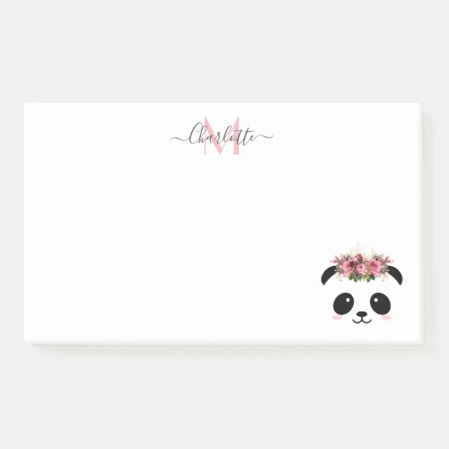 Cute panda bear floral personalized monogram  post_it notes