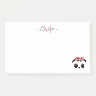 Cute panda bear floral personalized monogram post-it notes