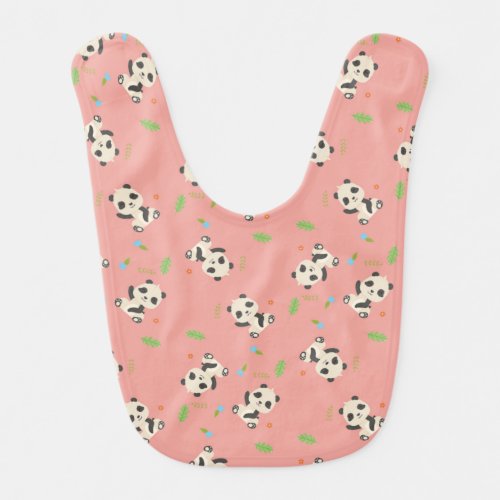 Cute panda bear floral pink pattern baby bib