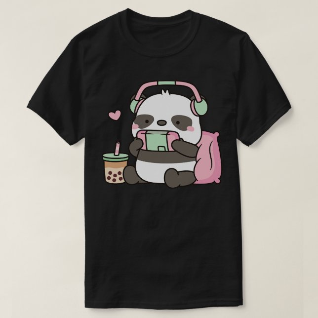 Cute Panda Bear Gamer T-Shirt (Design Front)