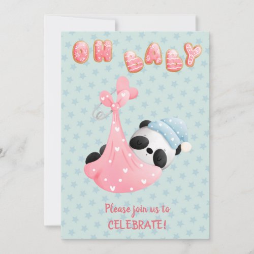 Cute Panda Bear Girl Baby Shower Invitation