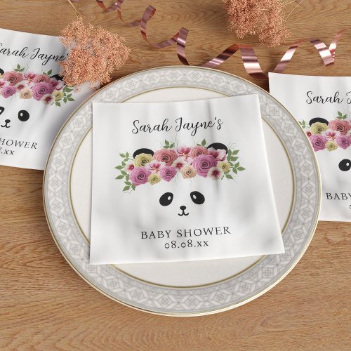 Cute Panda Bear Girl Baby Shower Napkins