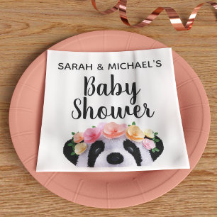 Cute Panda Bear Girl Baby Shower Paper Napkins