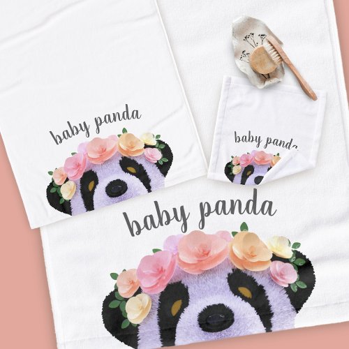 Cute Panda Bear Girl Custom Name Bath Towel Set