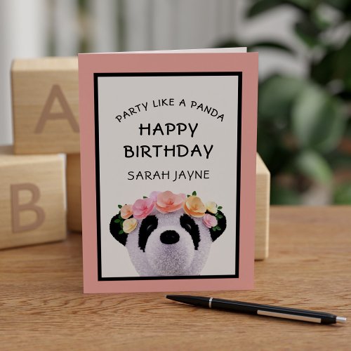 Cute Panda Bear Girl Happy Birthday Greeting Card