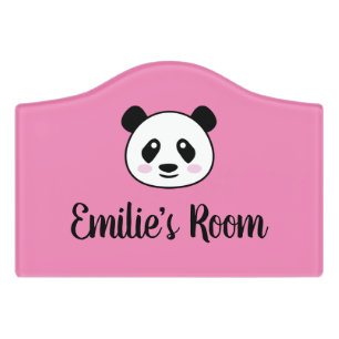 Cute panda bear girl's baby room nursery door sign