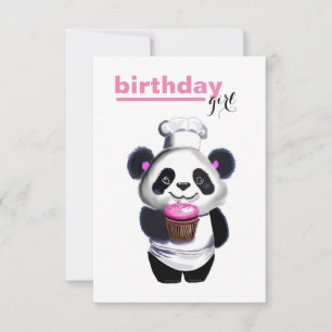 Cute Panda Bear Girl's Birthday Invitation