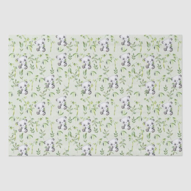 Cute Panda Bear Green Bamboo Greenery Decoupage Tissue Paper (Front)