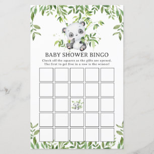 Cute Panda Bear Greenery Baby Shower Bingo Game