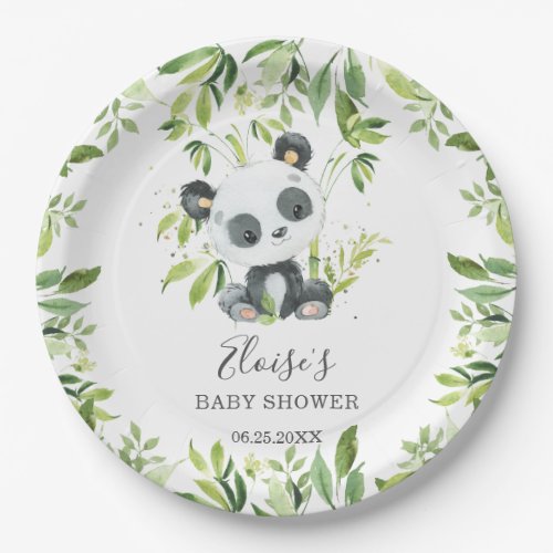 Cute Panda Bear Greenery Baby Shower Birthday Paper Plates