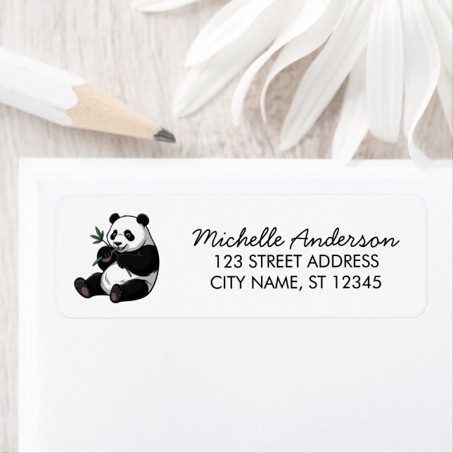 Cute Panda Bear Greenery Bamboo Return Address     Label (Insitu)