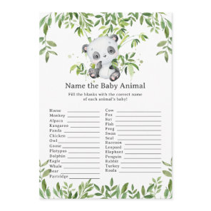 Cute Panda Bear Greenery Name Baby Animal Game Note Card