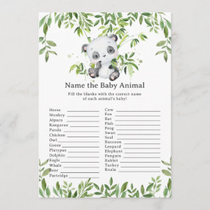 Cute Panda Bear Greenery Name Baby Animal Game Note Card